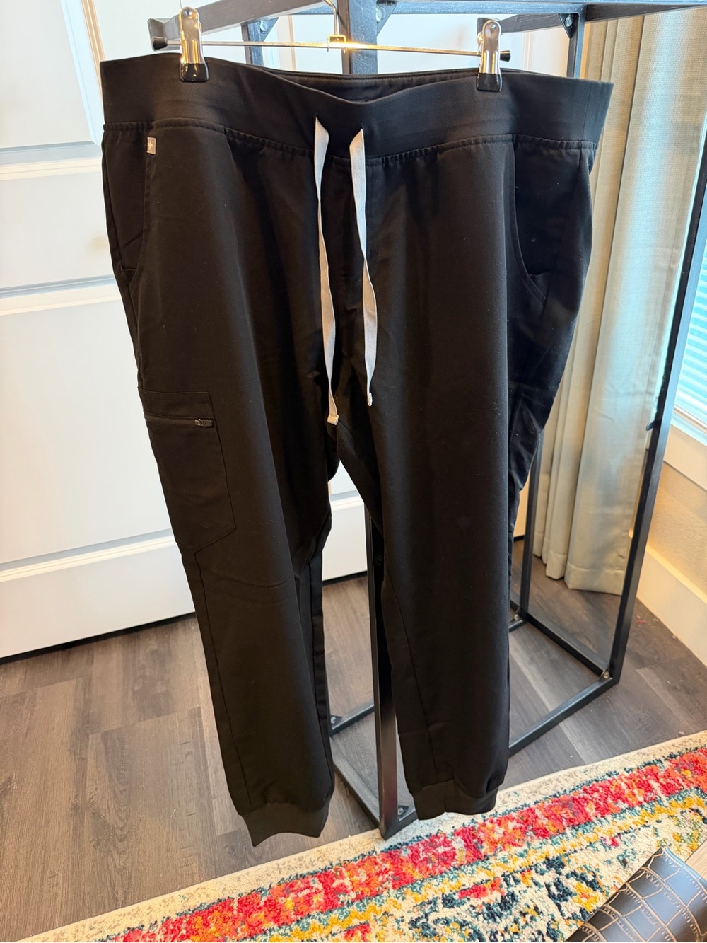 Figs Women's Black Jogger Scrub Pants with Silver Drawstrings